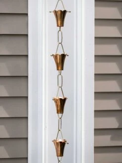 Fluted Flower Pure Copper Rain Chain, 8.5' -Best Garden Care Shop 8600204 03v