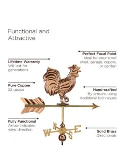 Rooster Garden Copper Weathervane With Pole -Best Garden Care Shop 8600284 04v