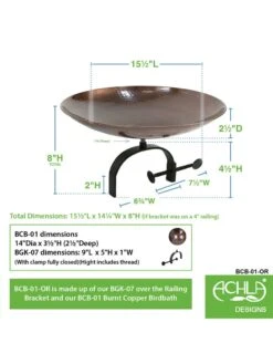 Achla Designs Burnt Copper Birdbath With Over-the-Rail Bracket -Best Garden Care Shop 8609301 03v