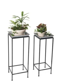 Square Nesting Plant Stands With Galvanized Trays, Set Of 2 -Best Garden Care Shop 8611976 7298 tif