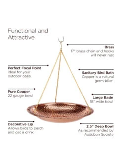 Copper Hanging Birdbath, 18" 9 Copper Hanging Birdbath, 18" -Best Garden Care Shop 8612268 04v