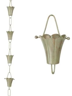 Fluted Flower Pure Copper Rain Chain, 8.5' 14 Fluted Flower Pure Copper Rain Chain, 8.5' -Best Garden Care Shop 8612742 02v