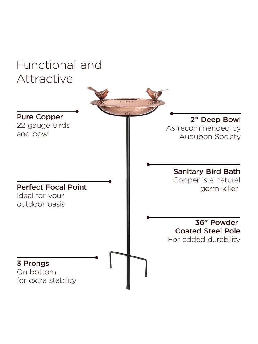 Pure Copper Bird Bath With Two Copper Birds And Multipronged Garden Pole 8 Pure Copper Bird Bath With Two Copper Birds And Multipronged Garden Pole - Image 6