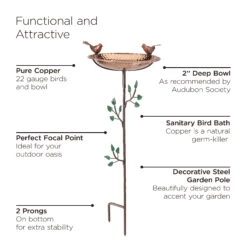 Pure Copper Bird Bath With Two Copper Birds And Tree Multipronged Garden Pole -Best Garden Care Shop 8613379 07v